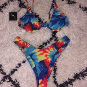 Zaful High Waist Tie Dye Bikini M